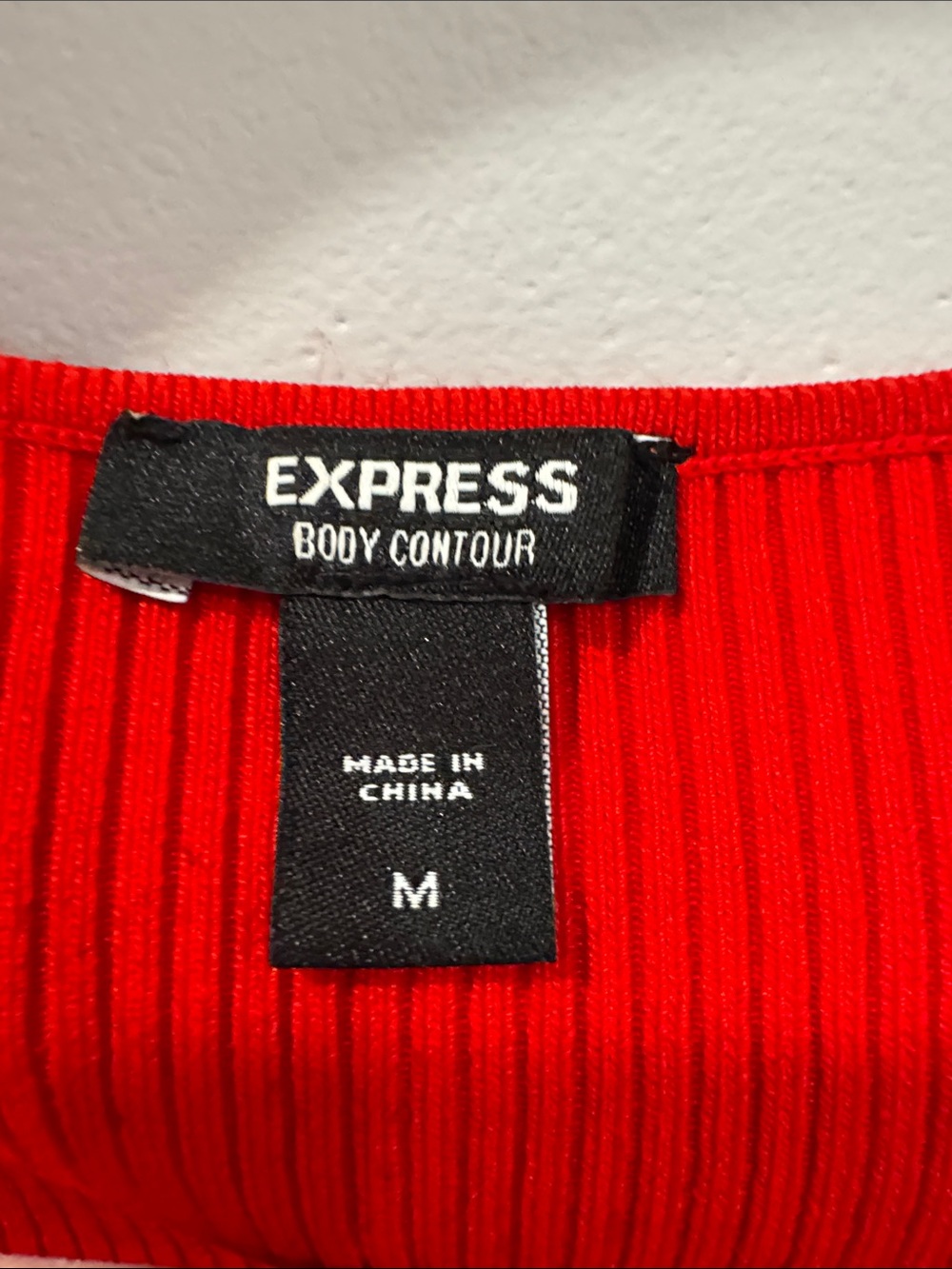 Express Red Ribbed Wrap-Front Crop Top - Picture 2 of 3